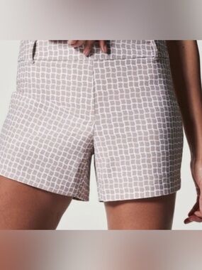 SPANX Beige Shorts with White Grid Print